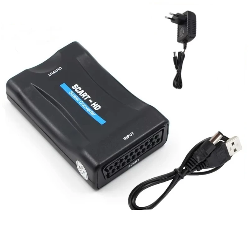 Scart To Hdmi - USB電源対応のSCART-HD変換アダプター。1080Pのオーディオ・ビデオ信号をアップスケール。Sky Box、STB、テレビ、プロジェクターに対応。