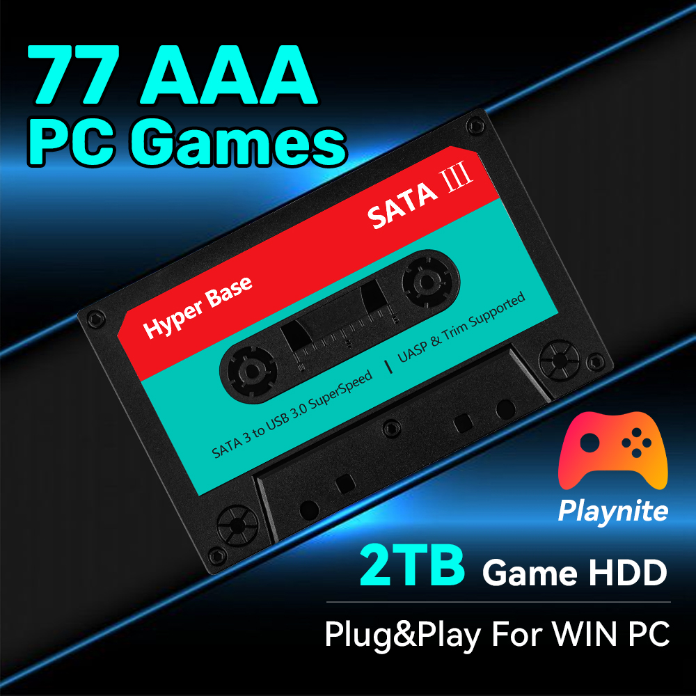 Retro Gaming N64 - 2TBゲームハードドライブ、77種類のAAAゲーム搭載、プラグアンドプレイ対応、Win PC/ラップトップ用ゲームコンソール、Playnite HDD外付けハードドライブ